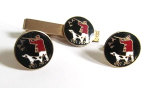 Escena de caza Swank Rifle de pato Setter Gemelos y Tie Tack Esmalte negro - Imagen 1 de 4