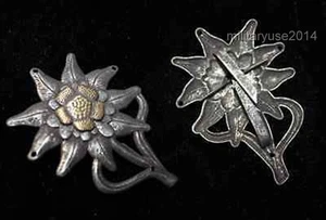 WWII Wehrmacht Offizier EM Edelweiß Gebirgsmilitär Metall Mützenabzeichen Abzeichen - Bild 1 von 3