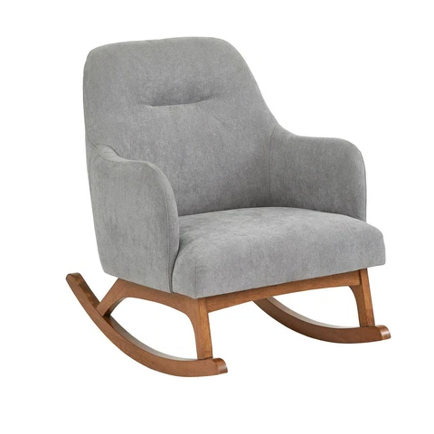 Mid-Century Style Rocking Chair in Light Grey Upholstered Finish Cover