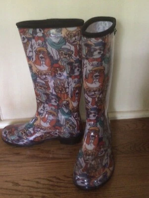 SLOGGERS Mujer Impermeable Lluvia y Jardín Botas Altas PERROS USANDO CRISTALES Foto 1 de 4