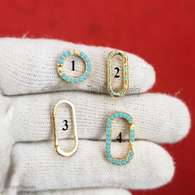 Natural Turquoise Silver Round Enhancer, Oval Turquoise Charms Holder - Image 1 of 4