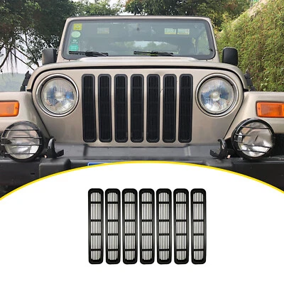 Black Front Grille Inserts Mesh Grill Cover Frame For Jeep Wrangler TJ 1997-2006 - Изображение 1 из 4