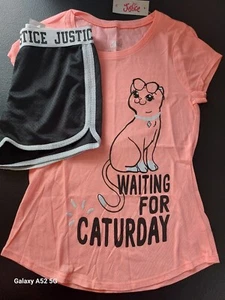 NWT Justice Girls Caturday Top/Mesh Shorts Size 10 (100) - Picture 1 of 3