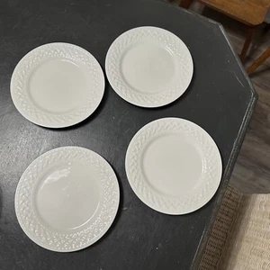 Mayfair and Jackson Dinner Plates White Basketweave Border Set of 4 Classic - Picture 1 of 6