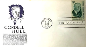CORDELL HULL STATESMAN 1963 BLUE ANDERSON  CACHET FDC UNAD - Picture 1 of 1