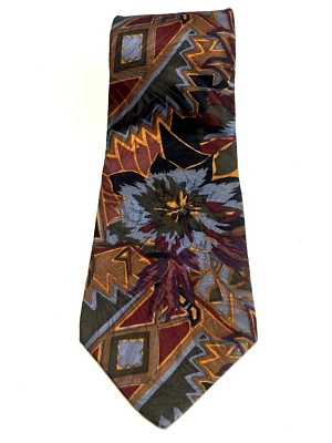 Men's Tie Floral Print 60"L By J.T. Beckett 100% Silk Made In USA Dry Clean EC - Image 1 of 4