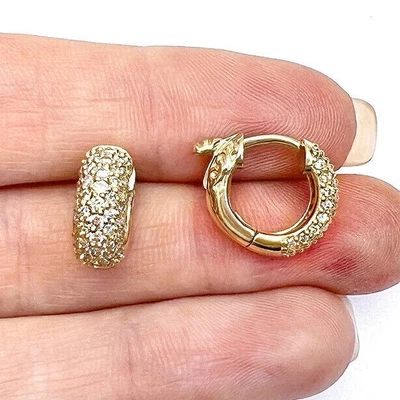 0.90 克拉天然钻石 14K 黄金铺面 Huggie 环状耳环 13 毫米 — 第 1/4 张图片