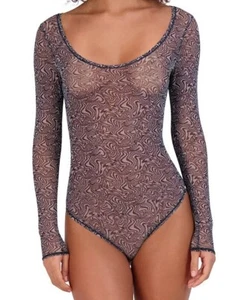 Steve Madden Women's Long-Sleeve Mesh Bodysuit SM11841, Black Marble, Medium - Picture 1 of 3