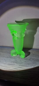 Vintage Stolzle Art Deco Uranium Green 3 Footed Vase, 5" / 13cm Frosted Glass - Picture 1 of 12