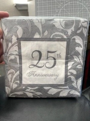 25th Anniversary Elegant Silver Scroll Lunch Napkins Party Supply New!!! - Image 1 of 2