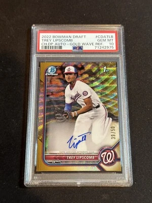 2022 Bowman Draft Trey Lipscomb 1st Gold Wave Auto /50 PSA 10 Nationals - Image 1 of 2