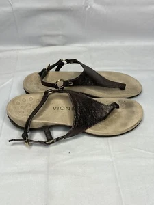 Vionic Sandals Womens 7.5 Kirra Metallic Slingback Thong Flats Brown Leather - Picture 1 of 8