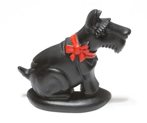 Vintage Black Cast Iron Scottish Terrier Scottie W/ Red Bow Dog Door Stop 7 1/2" - Bild 1 von 5