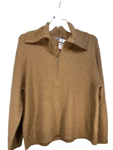 J. Crew Womens Brown Cable Knit Zip Turtle Neck Sweater Top Size XL - Picture 1 of 6