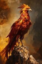 FIRE PHOENIX FINE ART PRINT, Bird Wall Decor, Fantasy Mythology Eagle Poster