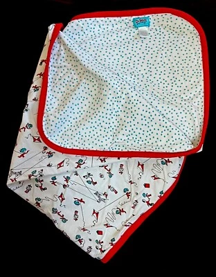 Dr. Seuss Cat Hat Bumkins Baby Blanket Cotton Knit  26” x 26”VGUC White Red Blue - Image 1 of 4