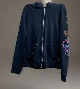Twisted Heart Full Zip Hoodie with Bling Grunge Y2K Black - Womens Small - Picture 1 of 7