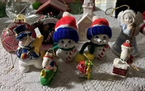 Lot of 10 Vintage Christmas Ceramic & Hard Plastic Hanging Ornaments - Picture 1 of 21