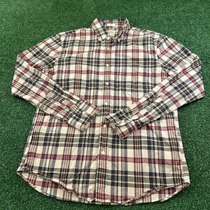 J Crew Shirt Mens Medium Red Blue Plaid Button Up Long Sleeve Slim Secret Wash - Picture 1 of 10
