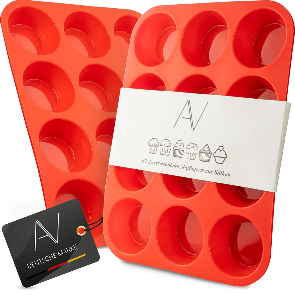 AVANA Muffinblech aus Silikon BPA-Frei Muffinförmchen Backform Muffinform - Rot - Bild 1 von 4