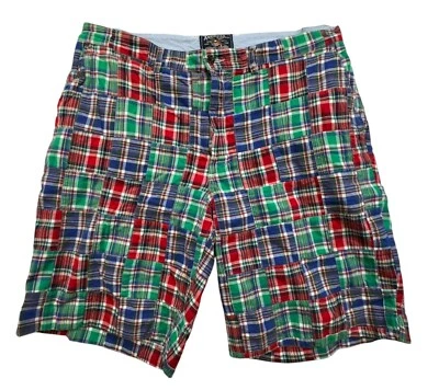American Living Mens Plaid Madras Patchwork Cotton Shorts Size 42 Blue Red Green - Image 1 of 4