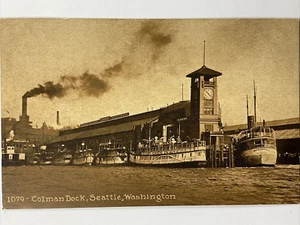 Postal antigua de barcos de vapor Seattle, Washington Colman Dock c 1910 - Imagen 1 de 6