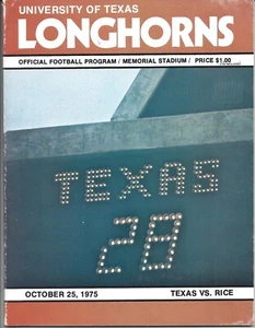 1975 10/25 football program Rice Owls v Texas Longhorns Earl Campbell VG - Picture 1 of 1