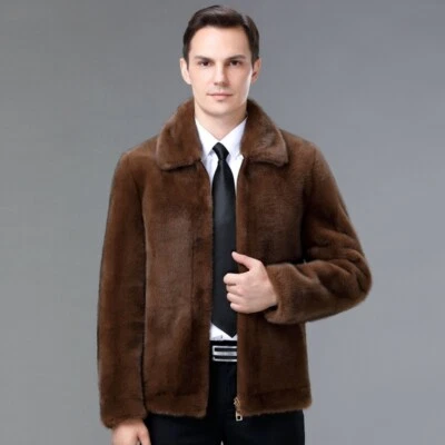 Mens Short Real Mink Fur Coat Jacket Winter Outwear Lapel Collar Zipper M-4XL sz - Image 1 of 4