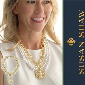 Collar Susan Shaw Multi Hilo Perla Cruz de Malta 24K TPG Joyería - Imagen 1 de 15
