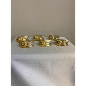 6er Set Serviettenringe Gold Sonnenblume mit Strass Mitte Tischdeko - Bild 1 von 10