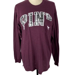 Victorias Secret Campus Shirt Dark Purple Long Sleeve Top Womens Sm Chest Pocket - Picture 1 of 11