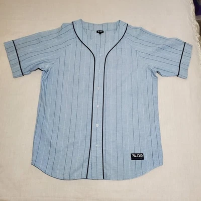 LRG Shirt Mens Large Blue Pinstripe Baseball Jersey Button Front Short Sleeve - Image 1 of 4