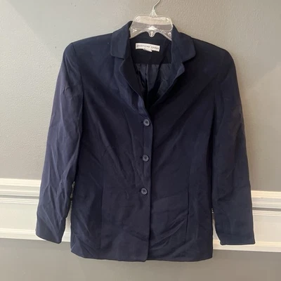 Jaqueta Blazer Josephine Chaus Tamanho 6 100% Seda Azul Marinho Botão - Imagem 1 de 4