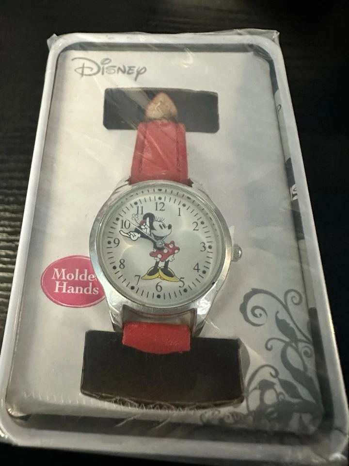 Reloj para mujer Disney Minnie Mouse rojo imitación cuero pulsera almacenamiento lata MN1289 Foto 1 de 1