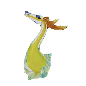 Vintage Murano 8" Art Glass Stag Figurine Yellow and Blue - Picture 1 of 8