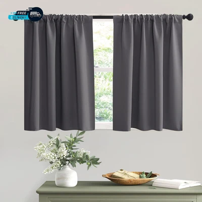 Short Curtains Gray Half Window  for Bedroom   Wide 42 X Long 36 Inches - Image 1 of 4
