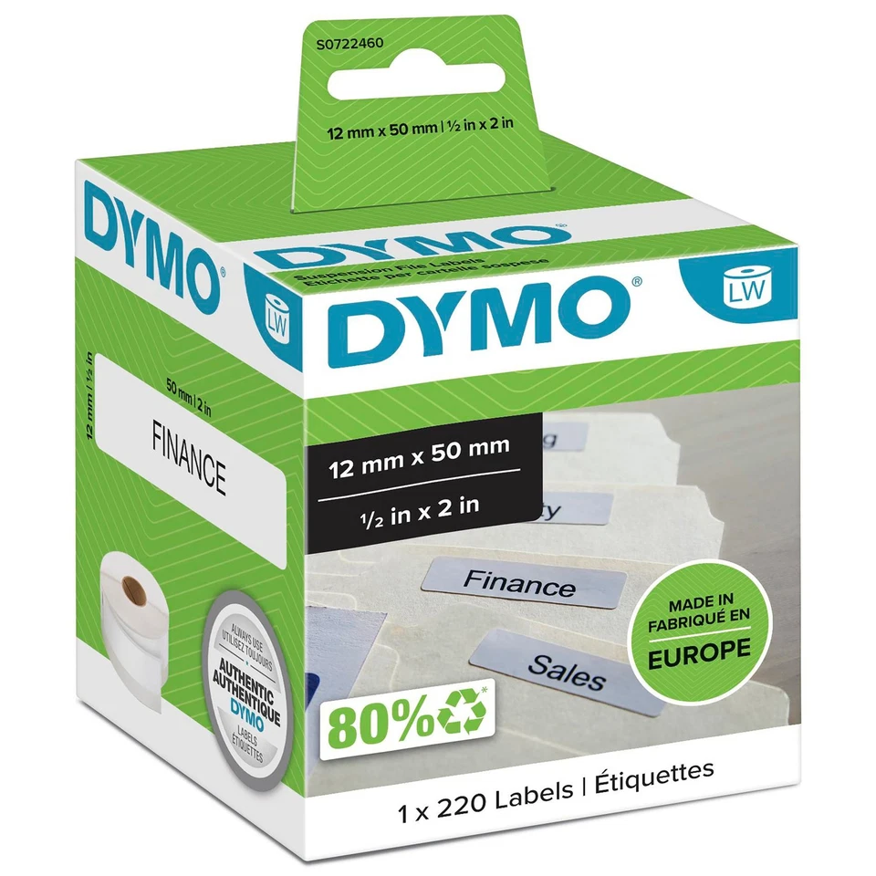 Dymo Labelwriter Self-Adhesive Easy-Peel Suspension File Labels 12Mm X 50Mm Whit - Image 1 of 1