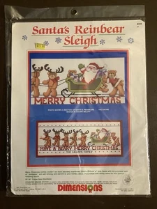 Vtg 1987 Santa's Reinbear Sleigh Counted Cross Stitch Dimensions NEW SEALED Xmas - Picture 1 of 4