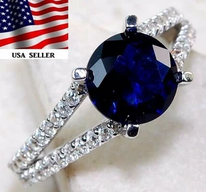  Anillo de plata de ley 925 con zafiro azul y topacio tratado de 2 quilates talla 9 MK1-8 - Imagen 1 de 4