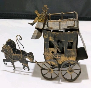 Vintage George Imports Tin Metal Stagecoach Working Music Box Moving Horses - Picture 1 of 8