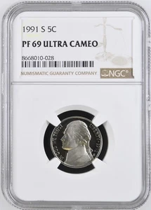 1991-S 5c PF69 Ultra Cameo NGC Graded Certified Jefferson Nickel - Picture 1 of 2