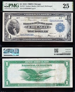 VERY NICE Bold & Crisp VF+ 1918 $1 Chicago FRBN Note! PMG 25! FREE SHIP! 59508A - Picture 1 of 3
