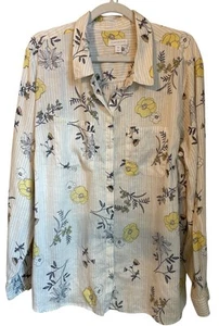 Charter Club Women's XXL 100% Linen Long-Sleeve Button Up Floral Stripe Shirt - Picture 1 of 6