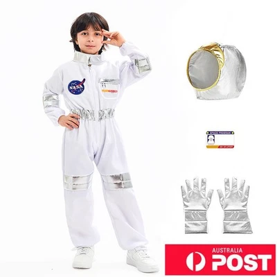 Boys Girls Astronaut Costume Space Man Kids Fancy Dress Outfit Book Week Cosplay - Image 1 of 3