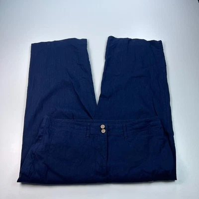 Pantalones de lino Jill para mujer grandes azules bolsillos elásticos diseñador pierna ancha informales Foto 1 de 4