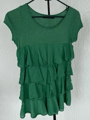 Camisa Zara Verde Manga Corta Volantes Talla Mediana Foto 1 de 4