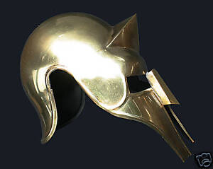 Antiker bronzefarbener Gladiator Helm mit Federbesatz Kriegerhelm Achilles Römer