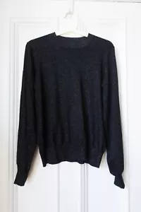 M&S Collection Black Fine Knit Top w/ Bronze Sparkly Glitter Thread Size M UK 12 - Picture 1 of 9