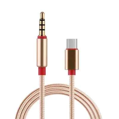 CAVO ADATTATORE TRECCIA DI NYLON ORO DA USB-C A JACK 3.5 CAVO 1.5M AUX PER AUTO - Immagine 1 di 2