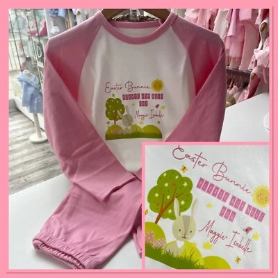 Personalised Girls Easter Wreath Pyjamas Easter Bunny Please hop here for  0-10y — 第 1/4 张图片